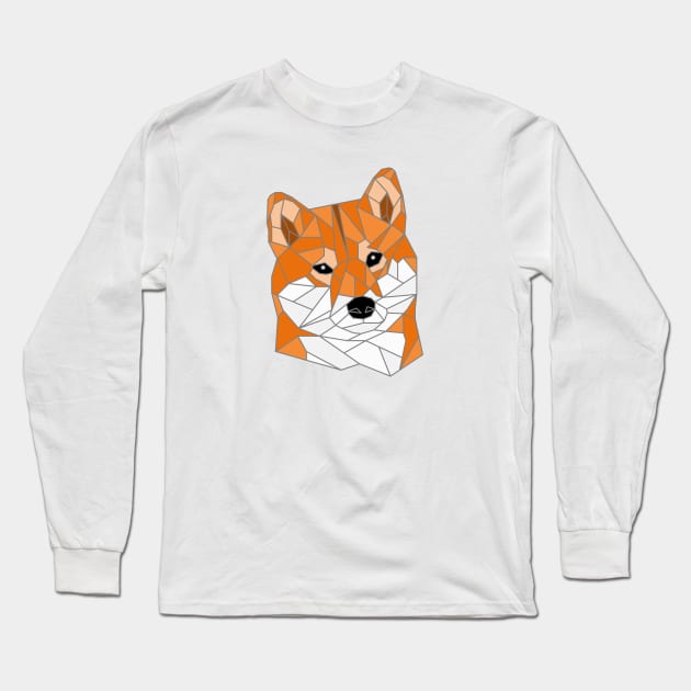 Shiba Inu Red Stained Glass Long Sleeve T-Shirt by inotyler